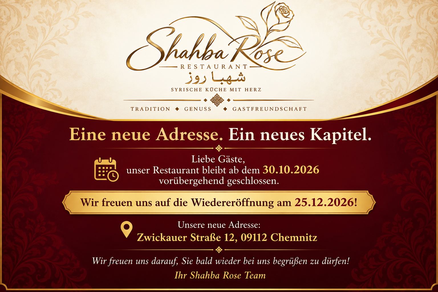 Shahba Rose – Wir freuen uns auf Sie am neuen Standort